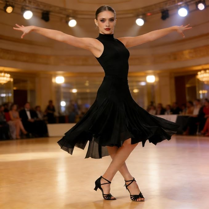 SSDH Women’s Tulle Skirts Midi Elastic Waist Pleated Mesh Flowy A-Line Skirt for Dance Party Practice Performance Outfit