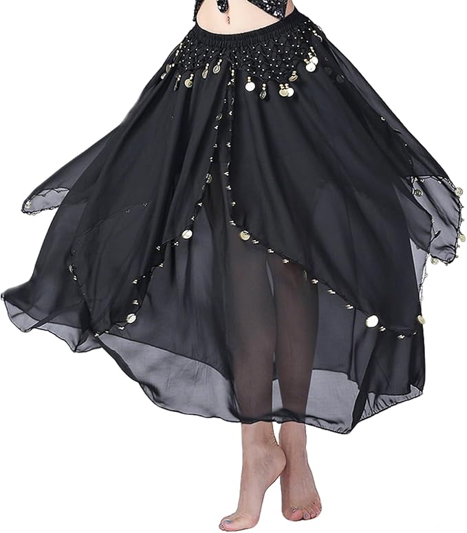 SSDH Belly Dance Chiffon Skirt with Gold Coins Belly Dancer Dancing Costume for Women Dance Performance Outfit