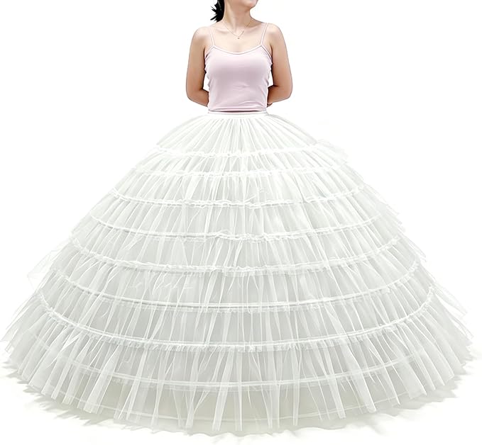 SSDH 9 Hoops Puffy Crinoline Petticoat Tulle Underskirt for Wedding White