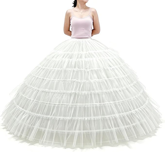 SSDH 9 Hoops Puffy Crinoline Petticoat Tulle Underskirt for Wedding White