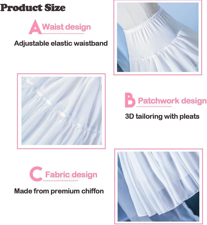 SSDH Women Crinoline Petticoat Cage 2 Hoops Cage Skirt Chiffon Short Half Slip Underskirt for Girls Lolita Cosplay