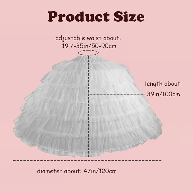 SSDH 6 Hoops Puffy Crinoline Petticoat with Adjustable Waist for Women