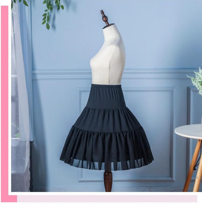 SSDH Women Crinoline Petticoat Cage 2 Hoops Cage Skirt Chiffon Short Half Slip Underskirt for Girls Lolita Cosplay