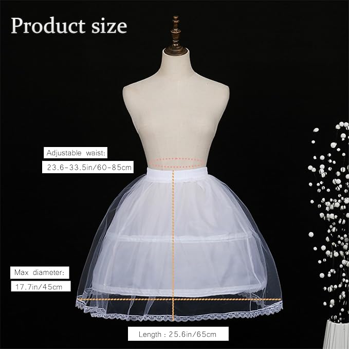 SSDH Girls Petticoat Wedding Flower Girls Underskirt with 2 Hoops Full Slip Elastic Child's Crinoline Underskirt