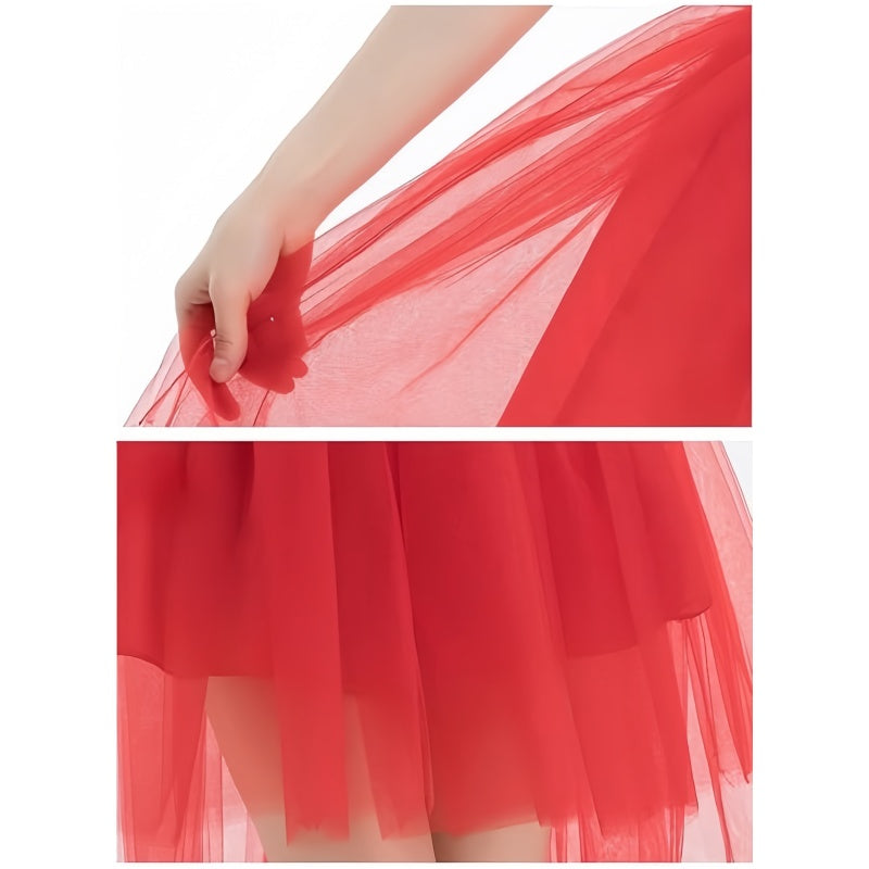 SSDH Tulle Long Petticoat Rockabilly 3 Layers High Low Woman Tutu Skirt Underskirt Slips Lolita Petticoat