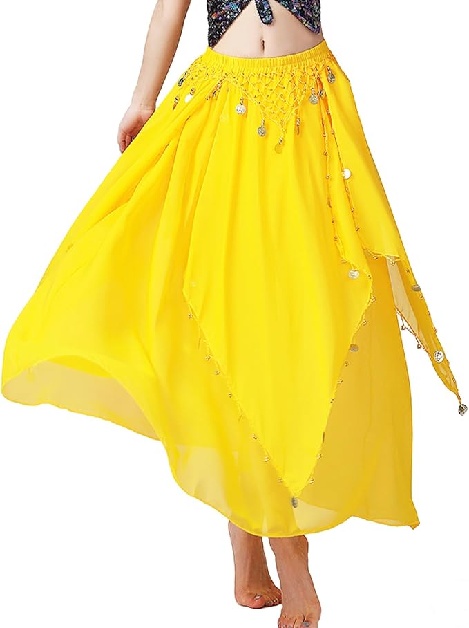 SSDH Belly Dance Chiffon Skirt with Gold Coins Belly Dancer Dancing Costume for Women Dance Performance Outfit