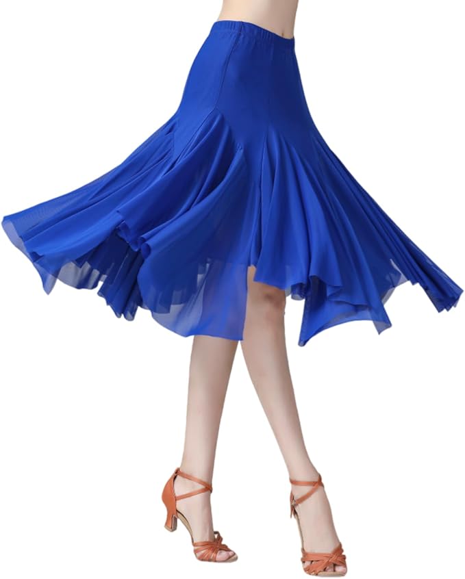 SSDH Women’s Tulle Skirts Midi Elastic Waist Pleated Mesh Flowy A-Line Skirt for Dance Party Practice Performance Outfit