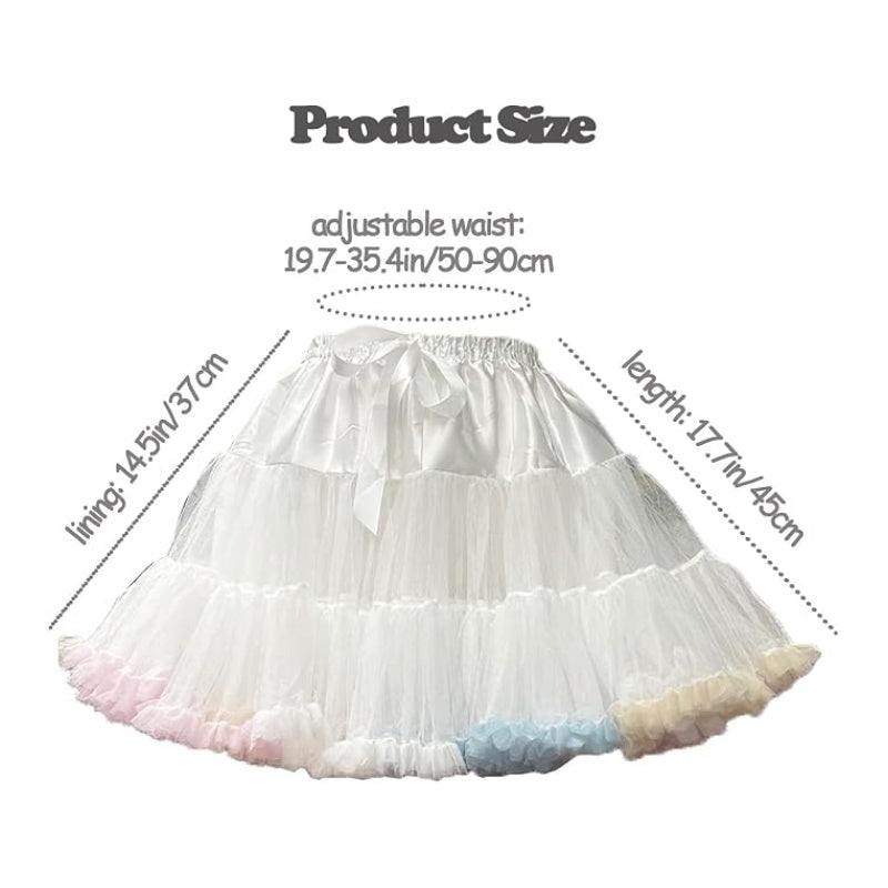 SSDH Women's Layered Tulle Petticoat Underskirt Puffy Soft Tutu Short Skirt Elastic Waist for Ballet Dance & Cosplay Party