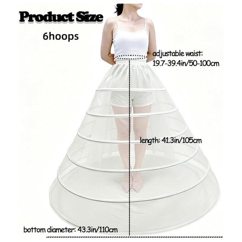 SSDH Women's Hoops Petticoat Crinoline Underskirt, A-Line Floor-Length Adjustable Waist Slip for Wedding Dress