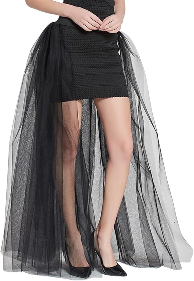 SSDH Women Long Tulle Tutu Skirts, 3 Layers Floor Length Elastic Waist Bustle Skirt for Wedding Prom Party Bride Gown Overskirt