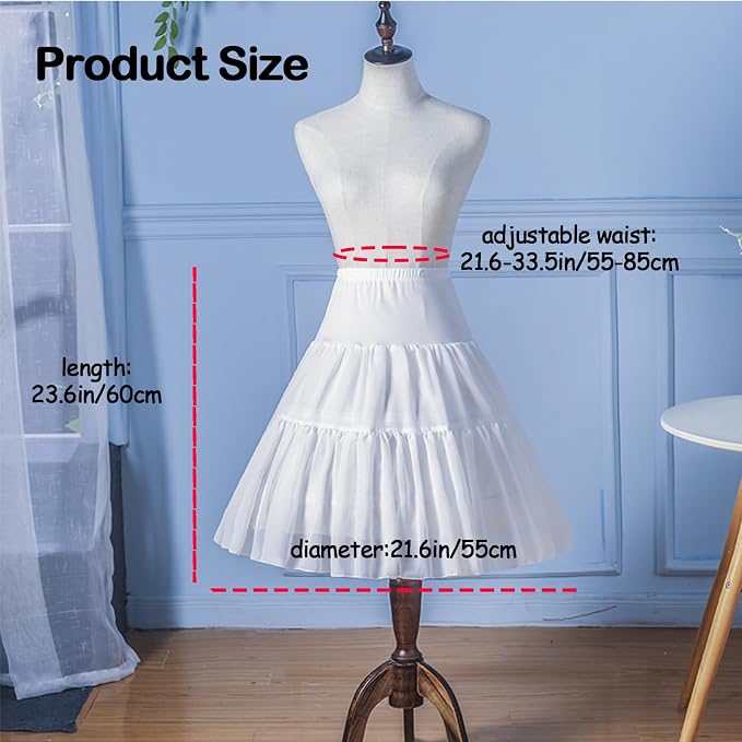 SSDH Women Crinoline Petticoat Cage 2 Hoops Cage Skirt Chiffon Short Half Slip Underskirt for Girls Lolita Cosplay