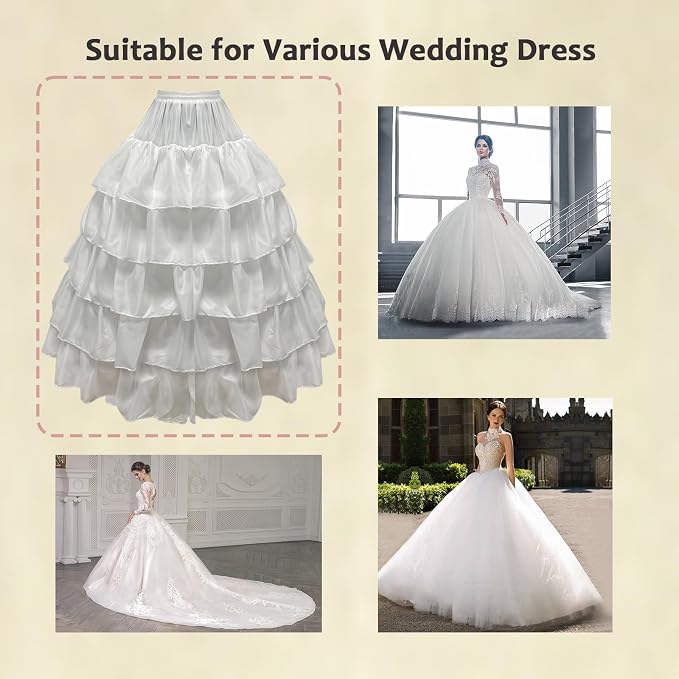 SSDH 4 Hoop Crinoline Petticoat for Women, 5 Ruffles Skirt Slips Long Underskirt for Wedding Dress Bridal Gown