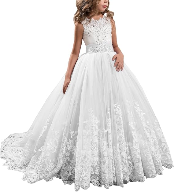 SSDH Girls Lace Princess Dress for Birthday Party Wedding Bridesmaid Prom Formal Ball Gown Puffy Tulle Dresses