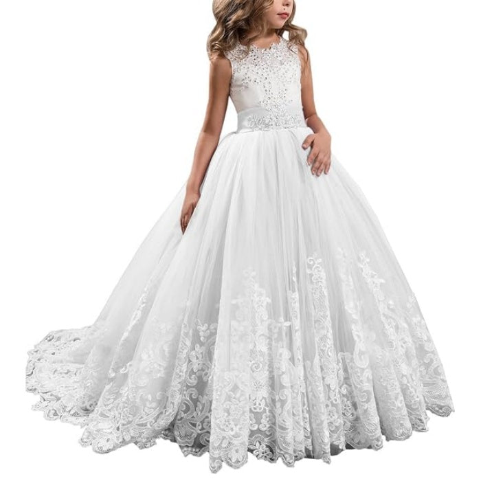 SSDH Girls Lace Princess Dress for Birthday Party Wedding Bridesmaid Prom Formal Ball Gown Puffy Tulle Dresses