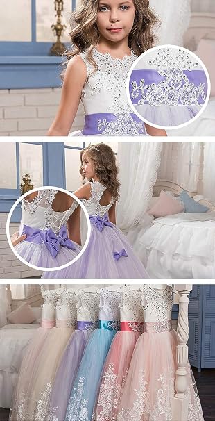 SSDH Girls Lace Princess Dress for Birthday Party Wedding Bridesmaid Prom Formal Ball Gown Puffy Tulle Dresses