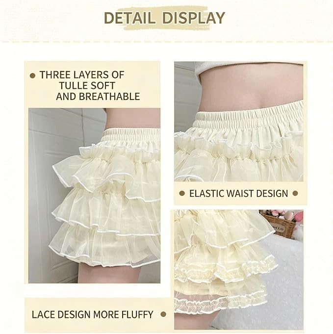 SSDH Women Multi-Layered Bloomers, Lolita 3 Tiered Ruffle Shorts, Sexy Short Pumpkin Pants, Elastic Waist Sweet Pettipants