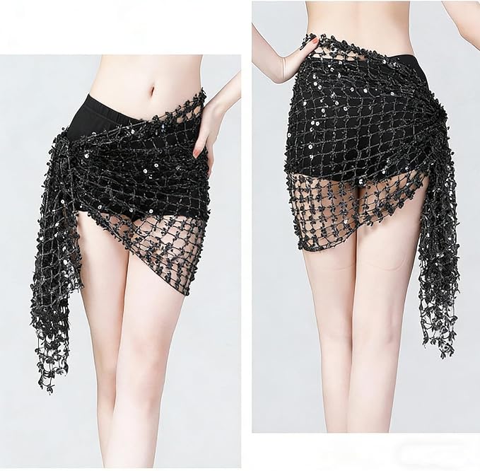 SSDH Women's Belly Dance Skirt Sequined Square Scarf Skirt Wrap Bling Sequins Scarf Performance Costume Outfits