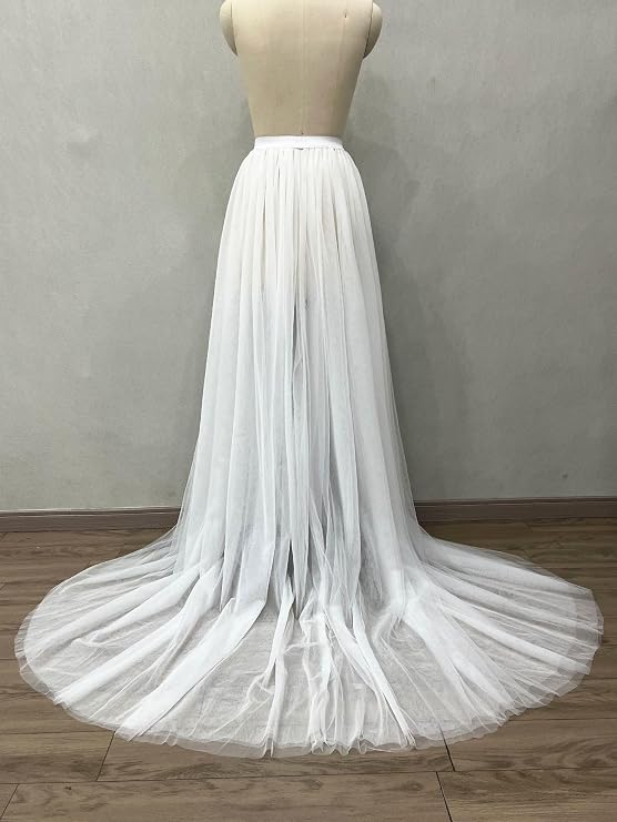 SSDH Women Long Steampunk Tulle Tutu Skirts, Side Slit Elastic Waist Bustle Skirt for Wedding Prom Party Gown Overskirt