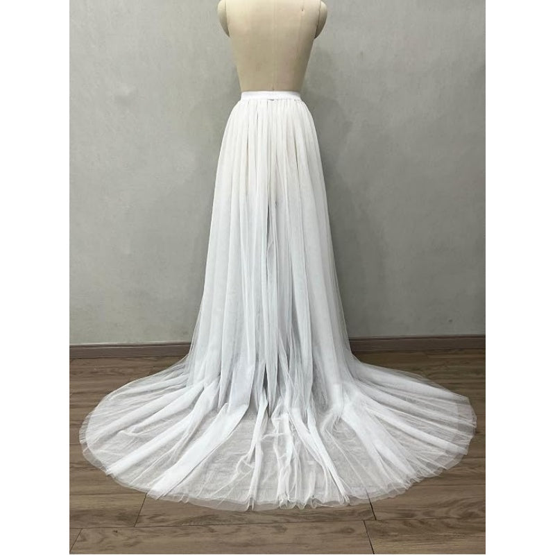 SSDH Women Long Steampunk Tulle Tutu Skirts, Side Slit Elastic Waist Bustle Skirt for Wedding Prom Party Gown Overskirt