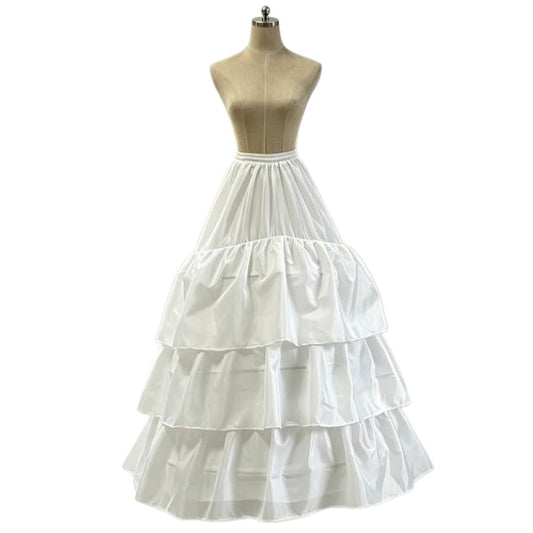 SSDH 3 Hoops Petticoat Skirt 3 Ruffles A-line Crinoline Slips Long Underskirt for Women's Wedding Dress Bridal Gown White