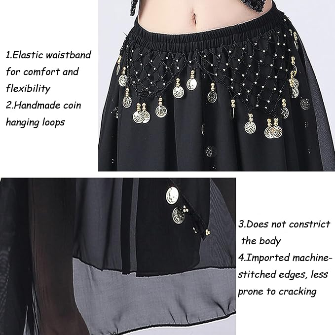 SSDH Belly Dance Chiffon Skirt with Gold Coins Belly Dancer Dancing Costume for Women Dance Performance Outfit