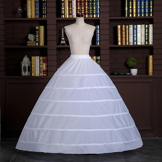 SSDH Women 6 Hoops Petticoat Skirt A-line Crinoline Slips Long Underskirt for Wedding Dress Bridal Gown