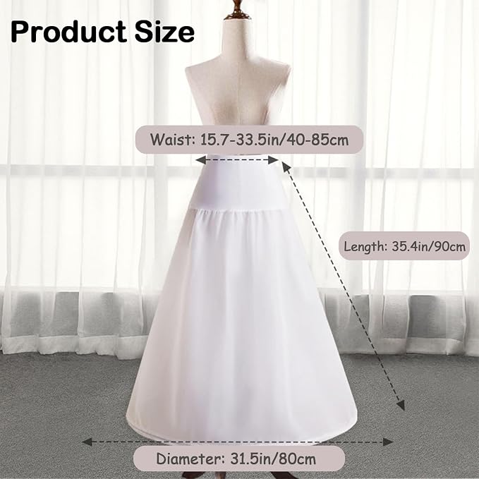 SSDH One Hoop Crinoline Petticoat for Women, A-line Skirt Slips Long Underskirt for Wedding Dress Bridal Gown