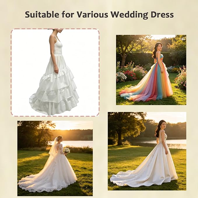 SSDH 3 Hoops Petticoat Skirt 3 Ruffles A-line Crinoline Slips Long Underskirt for Women's Wedding Dress Bridal Gown White