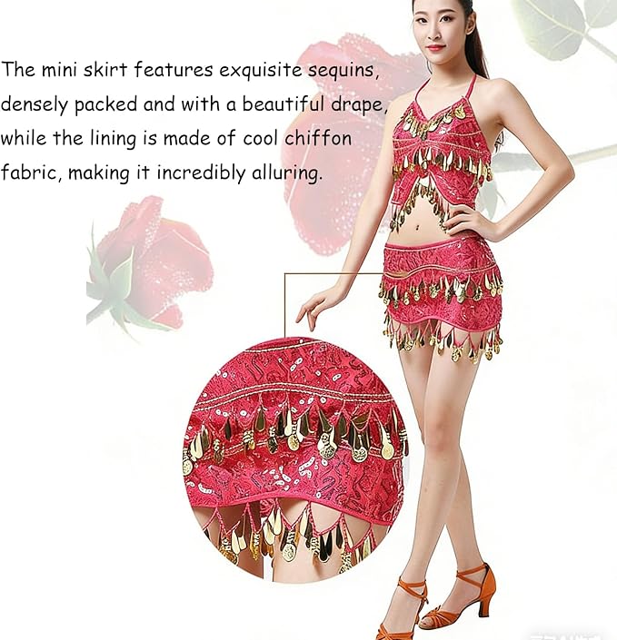 SSDH Women's Belly Dance Hip Scarf Sequin Sparkle Skirt Party Club Night Out Mini Skirt for Women Trendy