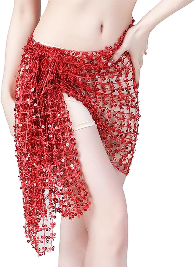 SSDH Women's Belly Dance Skirt Sequined Square Scarf Skirt Wrap Bling Sequins Scarf Performance Costume Outfits