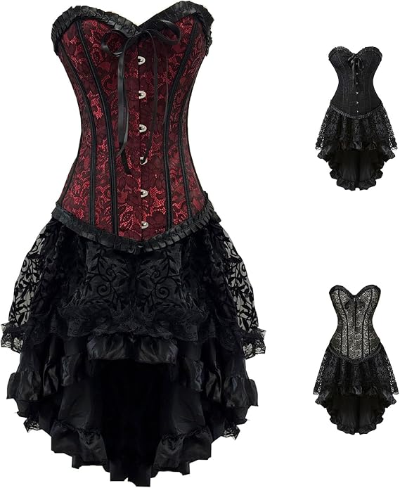 SSDH Gothic Corset Dress Women's Steampunk Dress Retro Ruffled Lace Corset