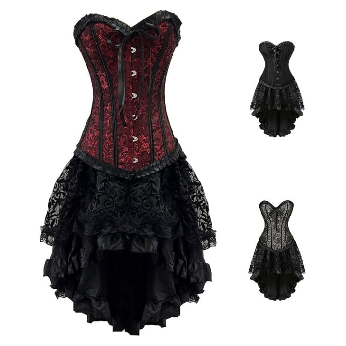 SSDH Gothic Corset Dress Women's Steampunk Dress Retro Ruffled Lace Corset