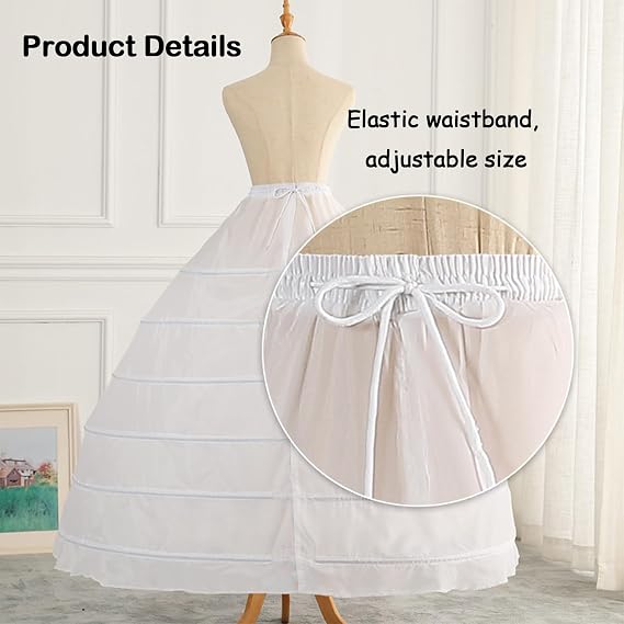 SSDH Women 6 Hoops Petticoat Skirt A-line Crinoline Slips Long Underskirt for Wedding Dress Bridal Gown