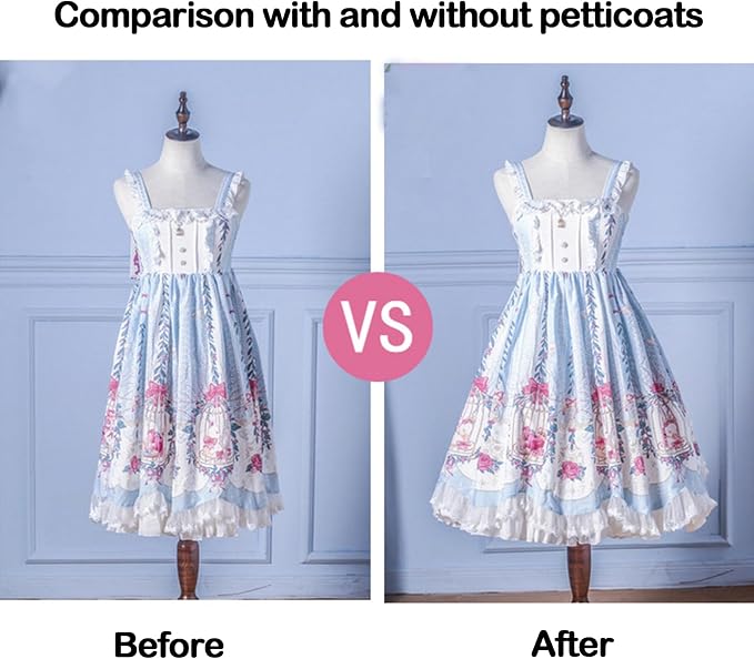 SSDH Women Crinoline Petticoat Cage 2 Hoops Cage Skirt Chiffon Short Half Slip Underskirt for Girls Lolita Cosplay