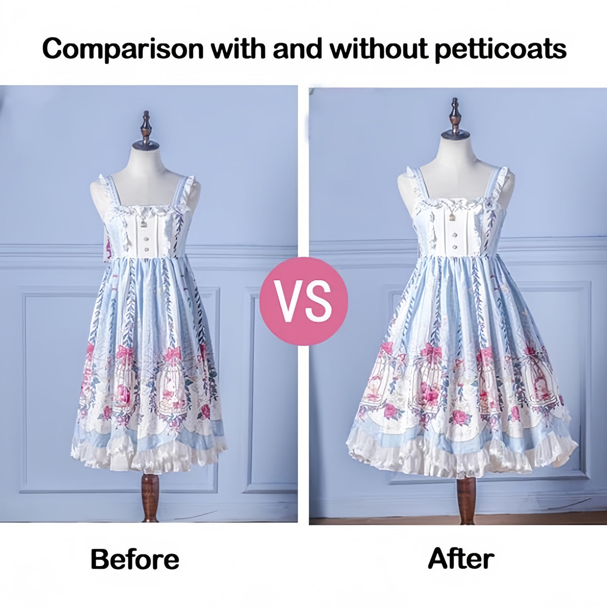 SSDH Women Crinoline Petticoat Cage 2 Hoops Cage Skirt Chiffon Short Half Slip Underskirt for Girls Lolita Cosplay