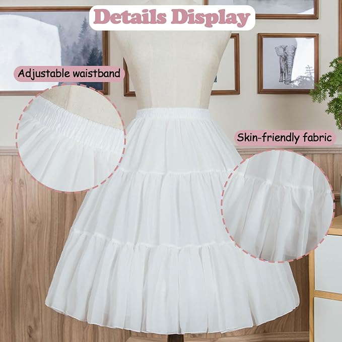 SSDH Women Crinoline Petticoat Cage 3 Hoops Skirt Chiffon Short Half Slip Underskirt for Girls Lolita Cosplay