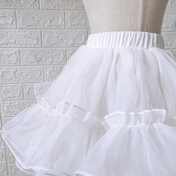 SSDH Crinoline Half Slips White Hoopless Puffy Skirt Under Skirt for Girls Kids Wedding Dress Long Dress