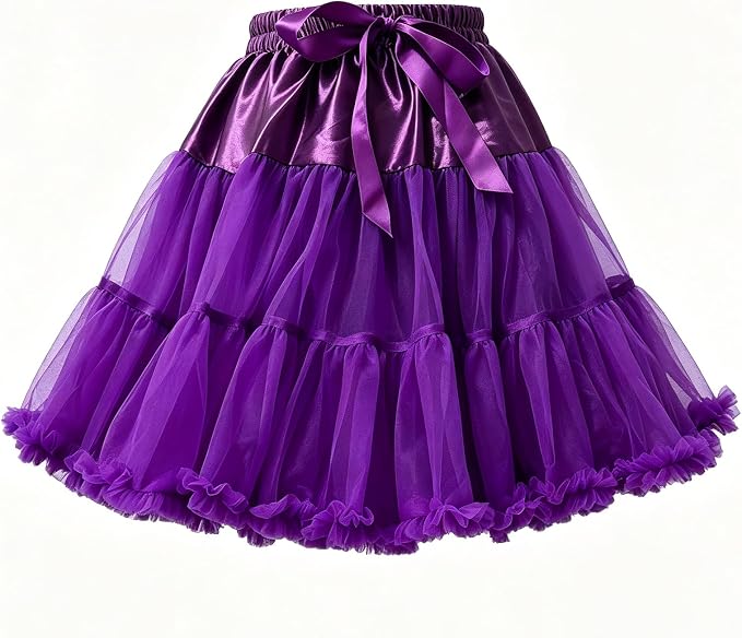 SSDH Women's Layered Puffy Petticoat Skirt, Elastic Waist Soft Tutu Tulle Skirt for Ballet Lolita Cosplay