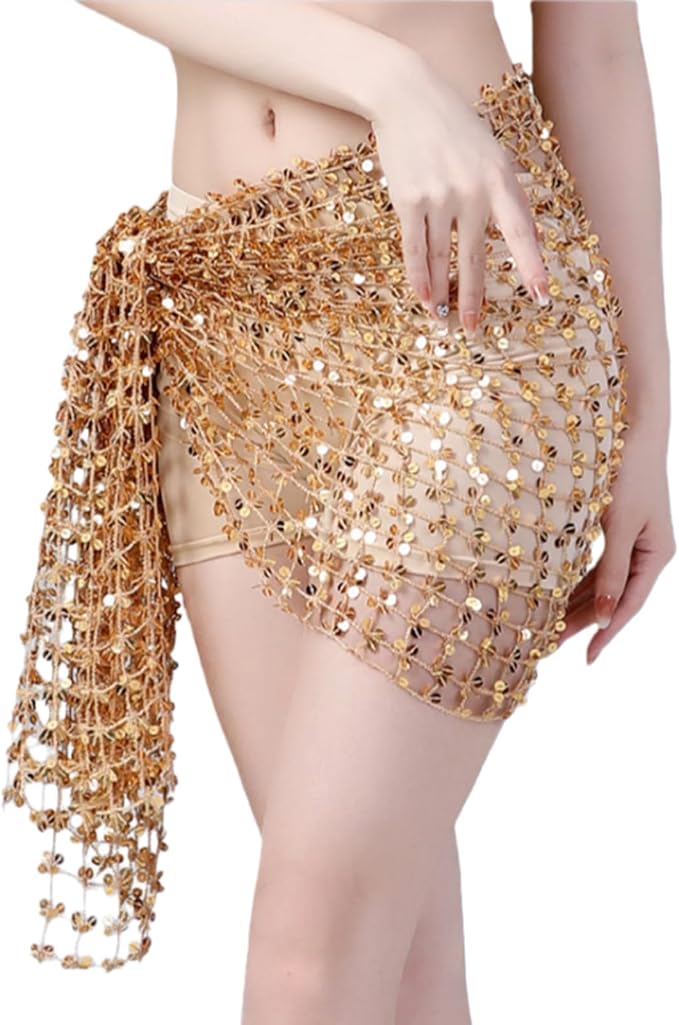 SSDH Women's Belly Dance Skirt Sequined Square Scarf Skirt Wrap Bling Sequins Scarf Performance Costume Outfits