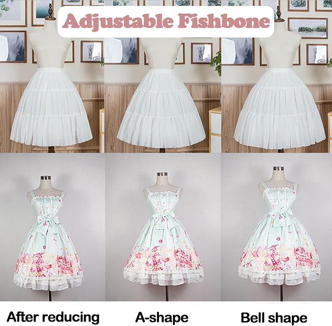SSDH Women Crinoline Petticoat Cage 3 Hoops Skirt Chiffon Short Half Slip Underskirt for Girls Lolita Cosplay