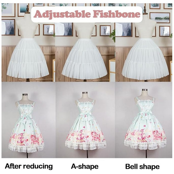 SSDH Women Crinoline Petticoat Cage 3 Hoops Skirt Chiffon Short Half Slip Underskirt for Girls Lolita Cosplay