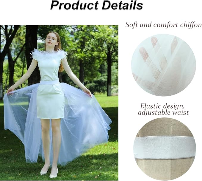 SSDH Women Long Tulle Tutu Skirts, 3 Layers Floor Length Elastic Waist Bustle Skirt for Wedding Prom Party Bride Gown Overskirt