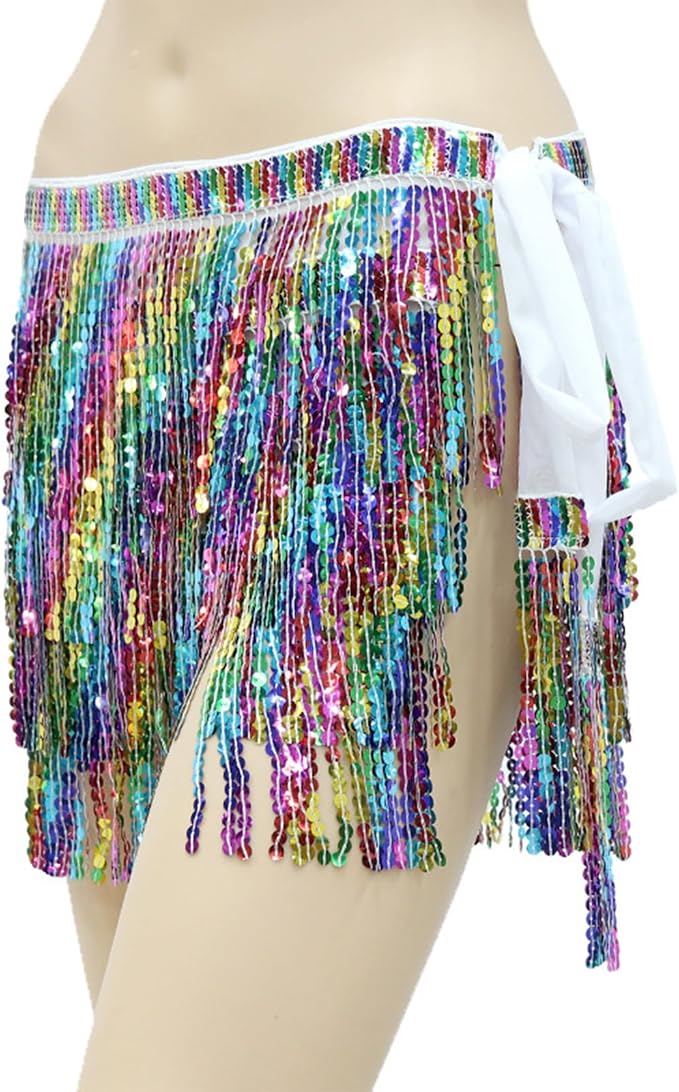 SSDH Women's Colorful Fringe Sequin Skirt Belly Dance Sparkly Tassel Skirts for Costume Carnivals, Parties, Dances, Performances