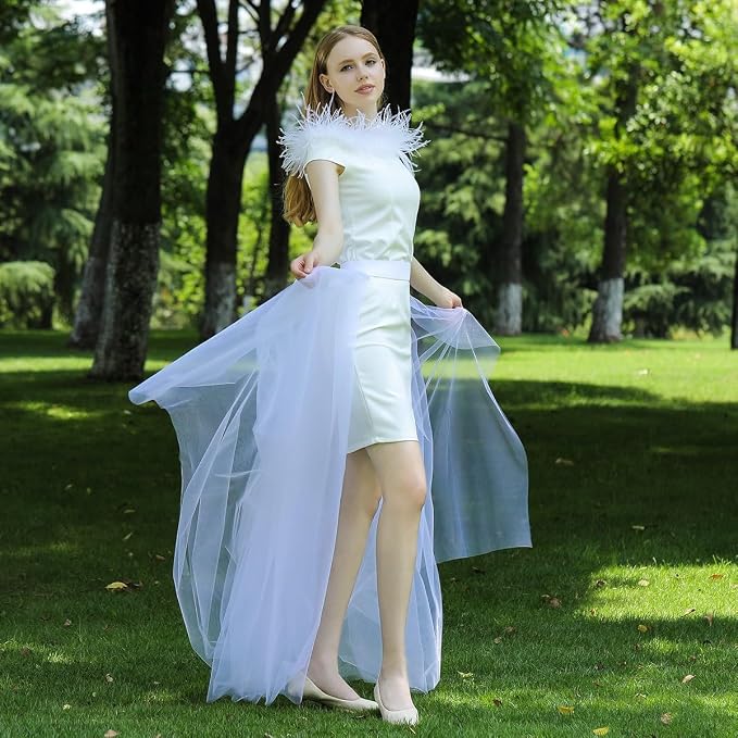 SSDH Women Long Tulle Tutu Skirts, 3 Layers Floor Length Elastic Waist Bustle Skirt for Wedding Prom Party Bride Gown Overskirt