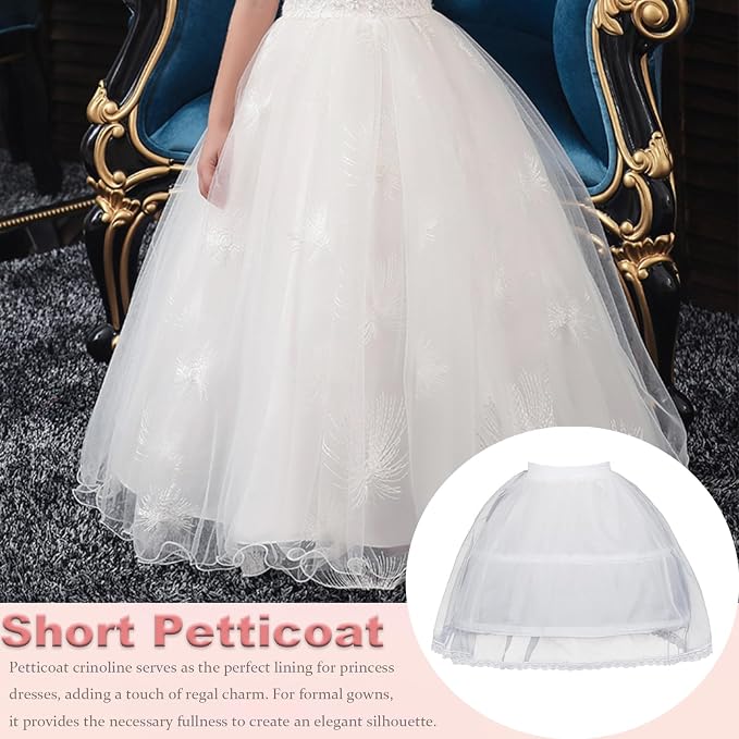 SSDH Girls Petticoat Wedding Flower Girls Underskirt with 2 Hoops Full Slip Elastic Child's Crinoline Underskirt