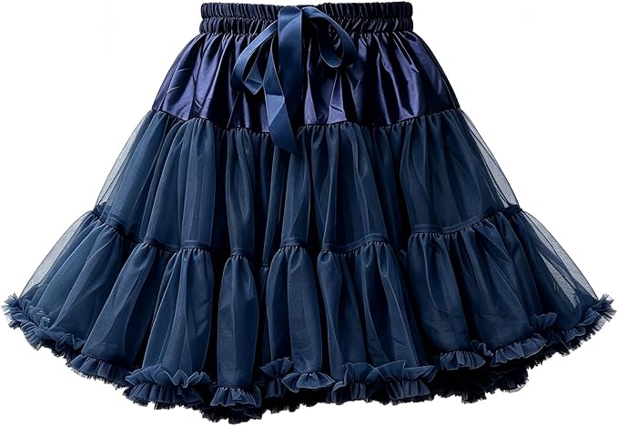 SSDH Women's Layered Puffy Petticoat Skirt, Elastic Waist Soft Tutu Tulle Skirt for Ballet Lolita Cosplay