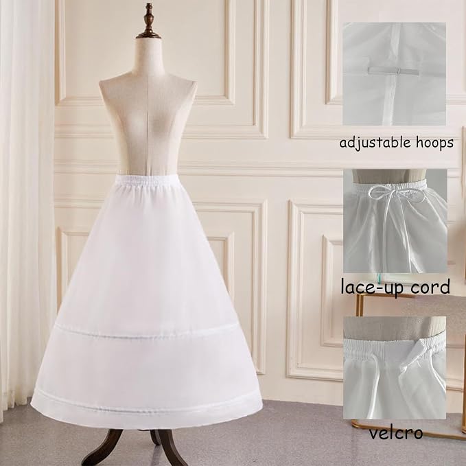 SSDH Women Hoops Petticoat Skirt A-line Crinoline Slips Long Underskirt for Wedding Dress Bridal Gown White