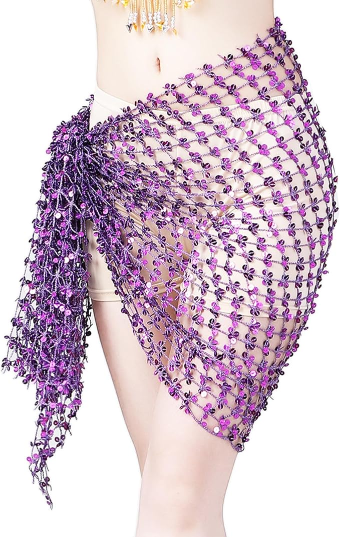SSDH Women's Belly Dance Skirt Sequined Square Scarf Skirt Wrap Bling Sequins Scarf Performance Costume Outfits