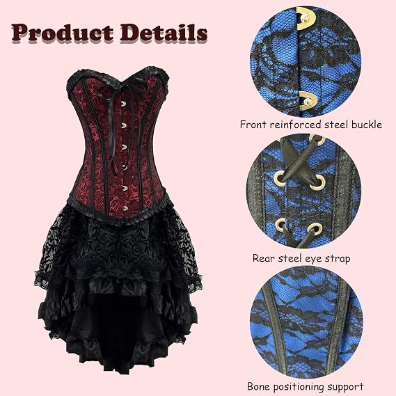 SSDH Gothic Corset Dress Women's Steampunk Dress Retro Ruffled Lace Corset
