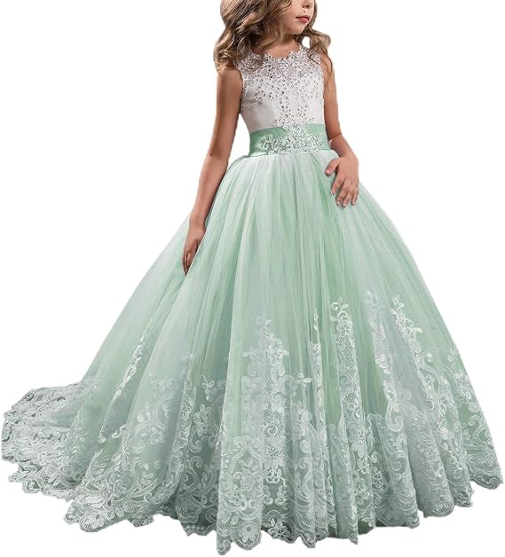 SSDH Girls Lace Princess Dress for Birthday Party Wedding Bridesmaid Prom Formal Ball Gown Puffy Tulle Dresses